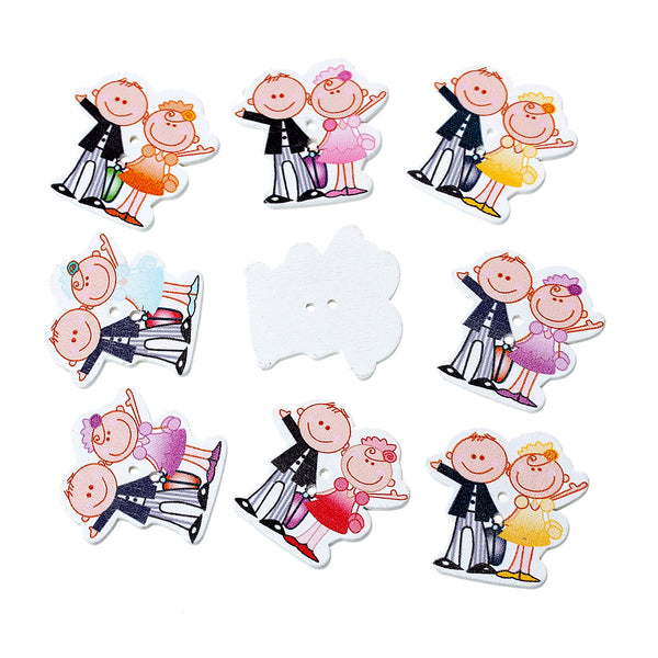 Sexy Sparkles 10 Pcs Man and Lady Wood Buttons Assorted Colors 3.1cm