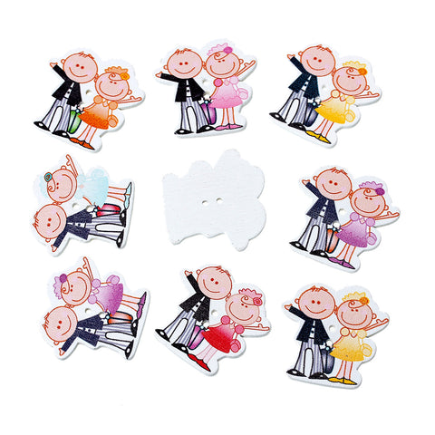 10 Pcs Man and Lady Wood Buttons Assorted Colors 3.1cm - Sexy Sparkles Fashion Jewelry - 1