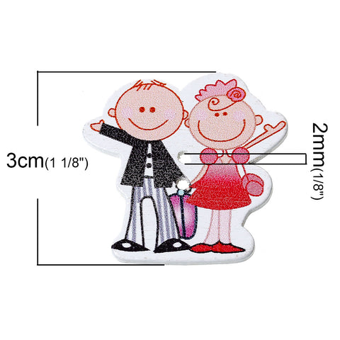 10 Pcs Man and Lady Wood Buttons Assorted Colors 3.1cm - Sexy Sparkles Fashion Jewelry - 3