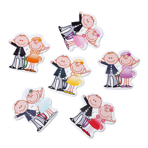 10 Pcs Man and Lady Wood Buttons Assorted Colors 3.1cm - Sexy Sparkles Fashion Jewelry - 2