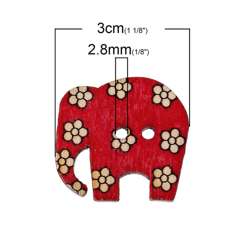 10 Pcs Elephant Wood Buttons Assorted Colors and Patterns 3cm - Sexy Sparkles Fashion Jewelry - 3