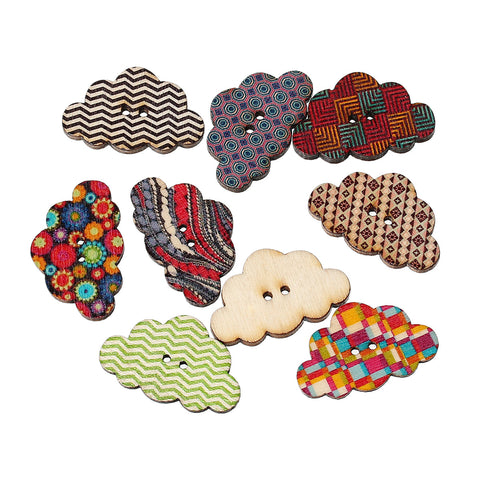10 Pcs Cloud Wood Buttons Assorted Colors and Patterns 3cm - Sexy Sparkles Fashion Jewelry - 2