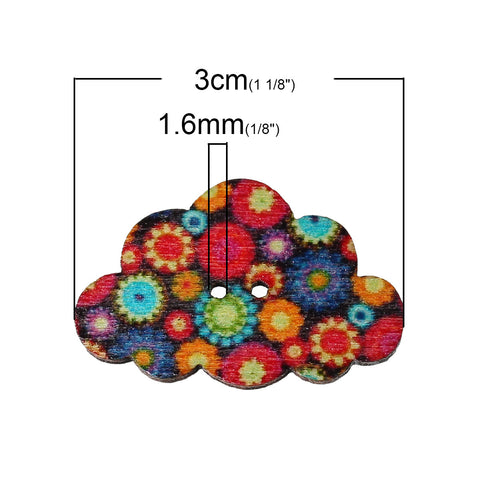 10 Pcs Cloud Wood Buttons Assorted Colors and Patterns 3cm - Sexy Sparkles Fashion Jewelry - 3