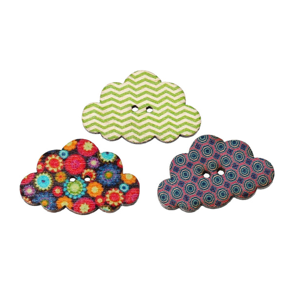 10 Pcs Cloud Wood Buttons Assorted Colors and Patterns 3cm - Sexy Sparkles Fashion Jewelry - 1