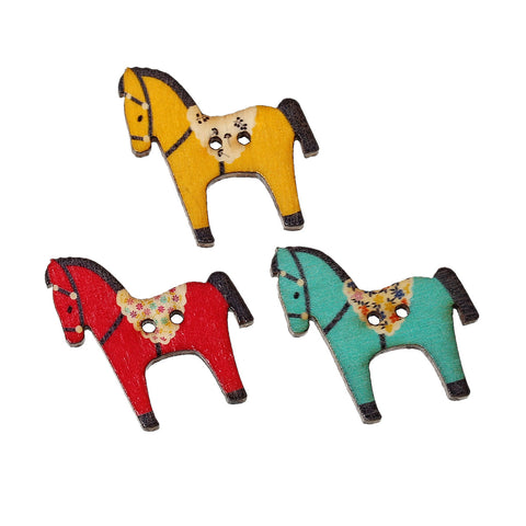 10 Pcs Horse Wood Buttons Assorted Colors and Patterns 29mm - Sexy Sparkles Fashion Jewelry - 3