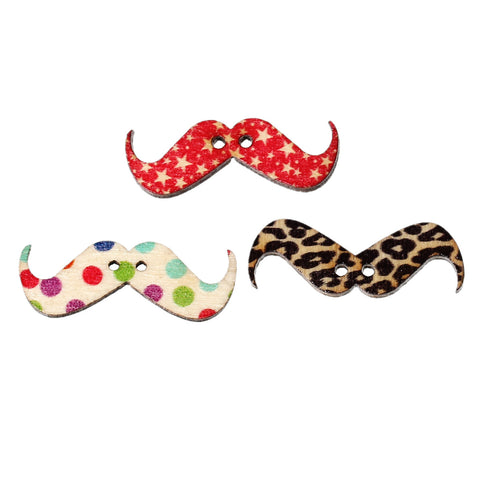 10 Pcs Mustache Wood Buttons Assorted Colors and Patterns 3.1cm - Sexy Sparkles Fashion Jewelry - 3
