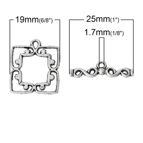 Set of Toggle Clasps Findings Square Antique Silver Heart Pattern 19mm - Sexy Sparkles Fashion Jewelry - 3