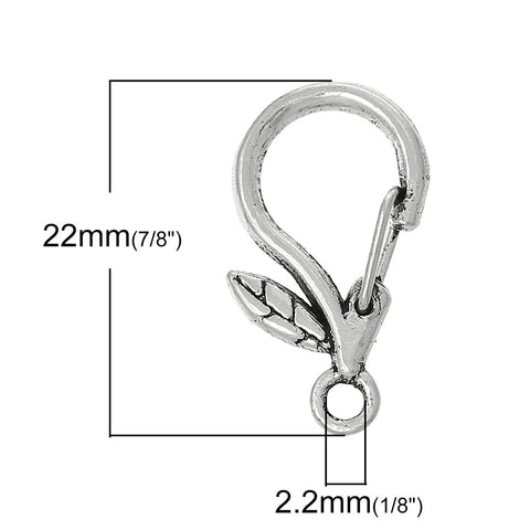 10 Pcs Lobster Clasp Swivel Leaf Pattern Antique Silver 22mm X 12mm - Sexy Sparkles Fashion Jewelry - 2