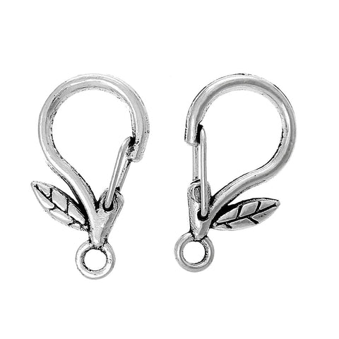 10 Pcs Lobster Clasp Swivel Leaf Pattern Antique Silver 22mm X 12mm - Sexy Sparkles Fashion Jewelry - 3