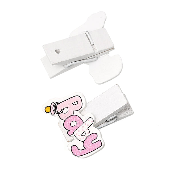 Sexy Sparkles 10 Pcs Wood Clothespin Clip with Wood Embellishments Baby Shower Decorations (inch Babyinch  w/ Pacifier Pink)