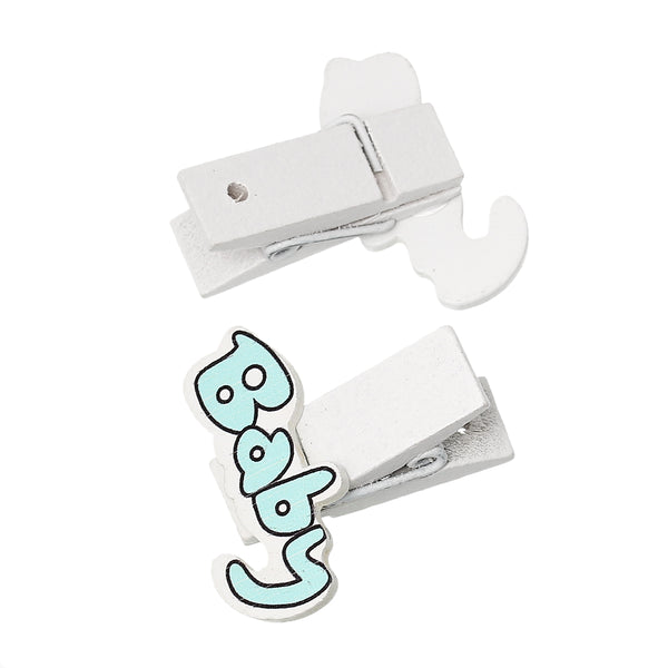 Sexy Sparkles 10 Pcs Wood Clothespin Clip with Wood Embellishments Baby Shower Decorations (inch Babyinch  Blue)