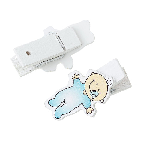 Sexy Sparkles 10 Pcs Wood Clothespin Clip with Wood Embellishments Baby Shower Decorations (Baby Blue)
