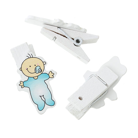 Sexy Sparkles 10 Pcs Wood Clothespin Clip with Wood Embellishments Baby Shower Decorations (Baby Blue)