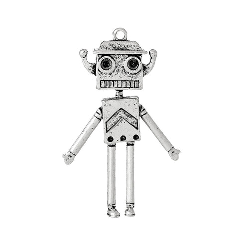 1 Pc. Robot Charm Pendant Antique Silver 7.1cm X 4.8cm(11-6/8" X 1-7/8") - Sexy Sparkles Fashion Jewelry - 1