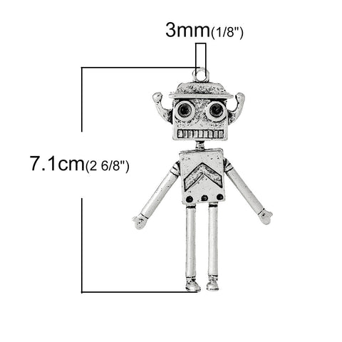 1 Pc. Robot Charm Pendant Antique Silver 7.1cm X 4.8cm(11-6/8" X 1-7/8") - Sexy Sparkles Fashion Jewelry - 2