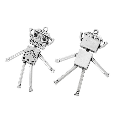 1 Pc. Robot Charm Pendant Antique Silver 7.1cm X 4.8cm(11-6/8" X 1-7/8") - Sexy Sparkles Fashion Jewelry - 3