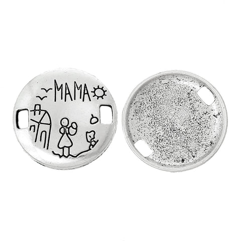 2 Pcs "Mama" Carved Round Connector Findings Antique Silver 22mm - Sexy Sparkles Fashion Jewelry - 3