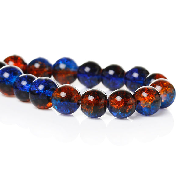 Sexy Sparkles 1 Strand Dark Blue & Red Brown Crackle Molted Glass Round Beads 10mm Dia,81cm...