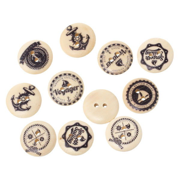100 Pcs Round Wood Buttons Natural Color and Mixed Patterns 18mm - Sexy Sparkles Fashion Jewelry - 1