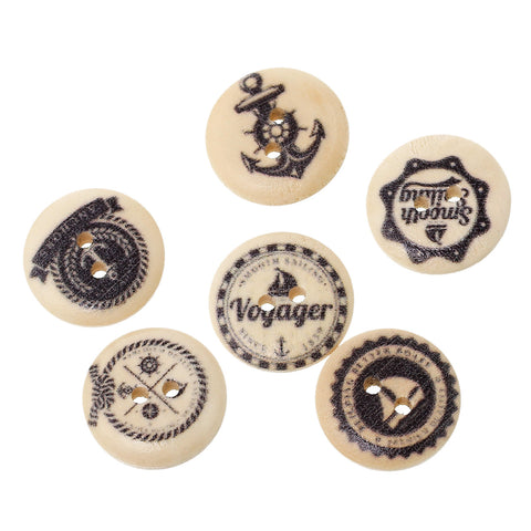 100 Pcs Round Wood Buttons Natural Color and Mixed Patterns 18mm - Sexy Sparkles Fashion Jewelry - 3