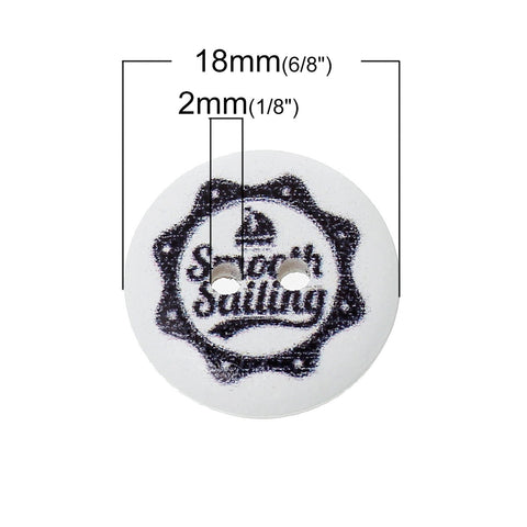 100 Pcs Round Wood Buttons White Color and Mixed Patterns 18mm - Sexy Sparkles Fashion Jewelry - 2