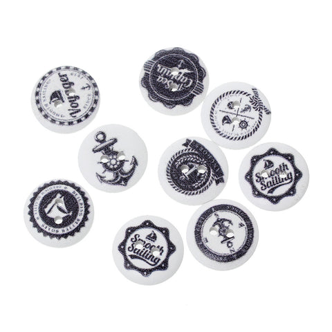 100 Pcs Round Wood Buttons White Color and Mixed Patterns 18mm - Sexy Sparkles Fashion Jewelry - 3