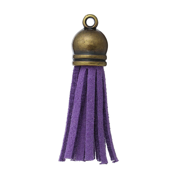 Sexy Sparkles 10 Pcs Velvet Tassel Pendants Antique Bronze 3cm X 1cm (Purple)