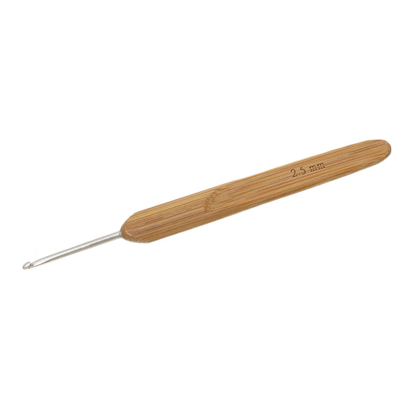 1 Pc 2.5mm Steel Crochet Hook Natural Wood Handle 5-3/8" - Sexy Sparkles Fashion Jewelry - 1