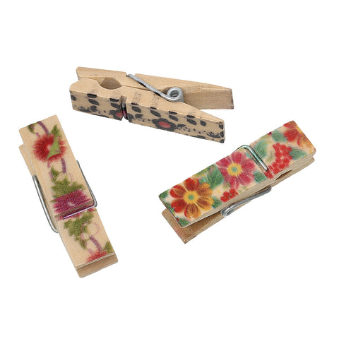 10 Pcs Wood Photo Hold Clothespin Clips Note Pegs Multicolor Flower Patterns ... - Sexy Sparkles Fashion Jewelry - 3