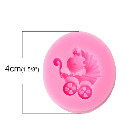Sexy Sparkles Food Grade Silicone Fondant Cake Sugarcraft Clay Baby Shower Mold (Baby Stroller Pink)