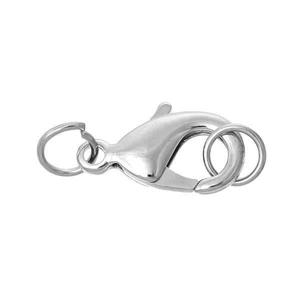Sexy Sparkles 10 Pcs Copper Lobster Clasp Silver Tone Findings w/ Open Jump Rings (28mm x 12mm)