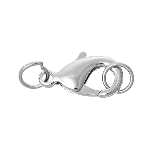 Sexy Sparkles 10 Pcs Copper Lobster Clasp Silver Tone Findings w/ Open Jump Rings (28mm x 12mm)