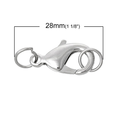 Sexy Sparkles 10 Pcs Copper Lobster Clasp Silver Tone Findings w/ Open Jump Rings (28mm x 12mm)