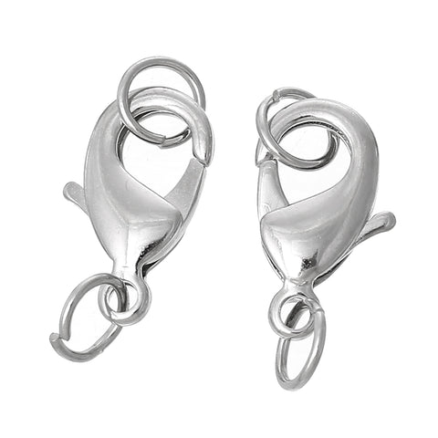 Sexy Sparkles 10 Pcs Copper Lobster Clasp Silver Tone Findings w/ Open Jump Rings (28mm x 12mm)