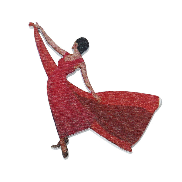 5 Pcs Wood Embellishments Women with Red Dress 5.1cm X 4.7cm