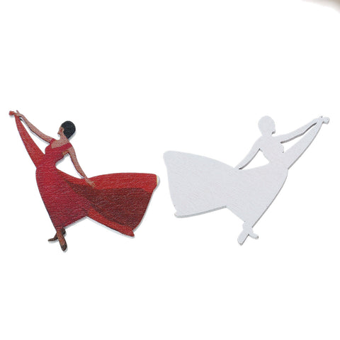 5 Pcs Wood Embellishments Women with Red Dress 5.1cm X 4.7cm - Sexy Sparkles Fashion Jewelry - 3