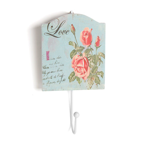 Sexy Sparkles Decorative Wood Wall Hanging with Hook Decorated with Flowers (Blue)