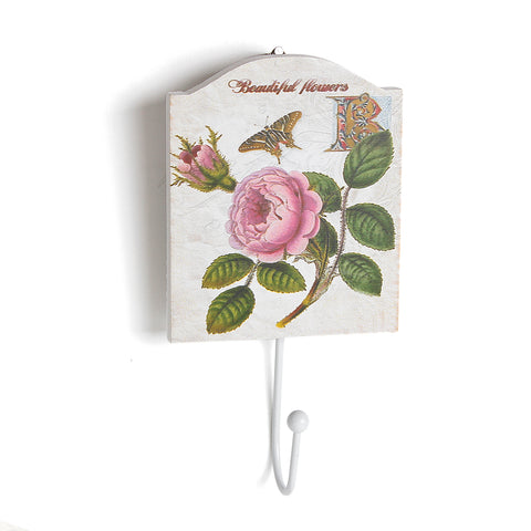Sexy Sparkles Decorative Wood Wall Hanging with Hook Decorated with Flowers (White)