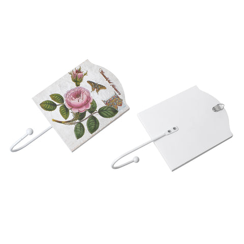 Sexy Sparkles Decorative Wood Wall Hanging with Hook Decorated with Flowers (White)