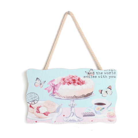 Decorative Wood Wall Hanging Sign Blue with Cake Design [Kitchen] - Sexy Sparkles Fashion Jewelry