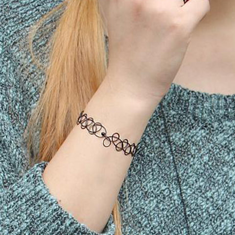 Nylon Tattoo Imitation Bracelets Black 20.0cm x 9.5cm, 1 Plate(Approx 12PCs/Plate) - Sexy Sparkles Fashion Jewelry - 3