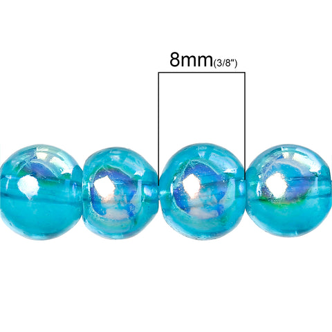 Sexy Sparkles 2 Strand Round Glass Loose Beads AB Colors 8mm approx. 104pcs/strand (Blue AB)