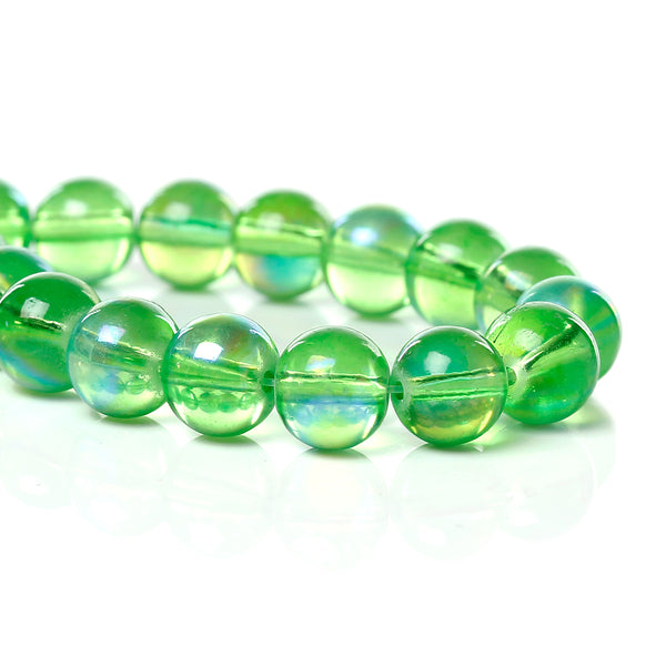 Sexy Sparkles 2 Strand Round Glass Loose Beads AB Colors 8mm approx. 104pcs/strand (Green AB)