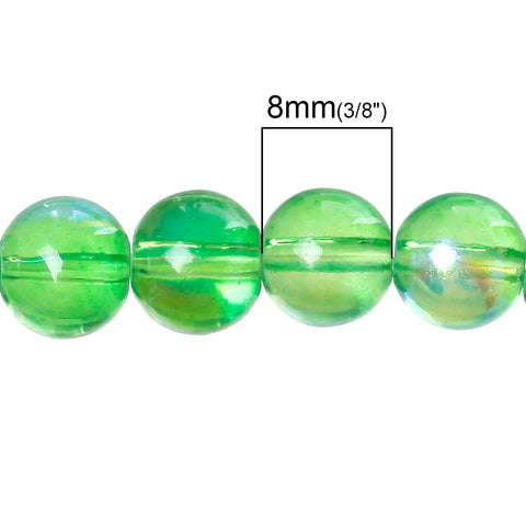Sexy Sparkles 2 Strand Round Glass Loose Beads AB Colors 8mm approx. 104pcs/strand (Green AB)