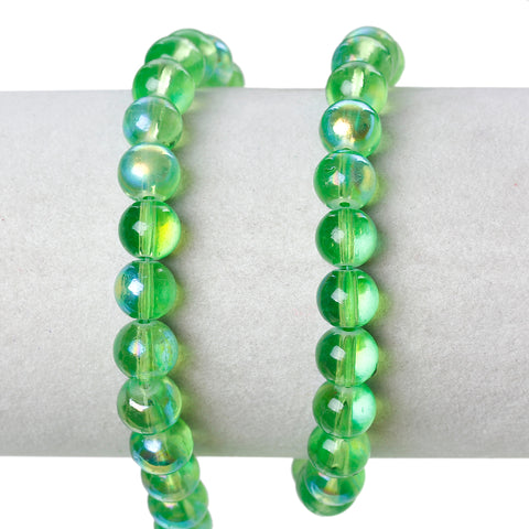 Sexy Sparkles 2 Strand Round Glass Loose Beads AB Colors 8mm approx. 104pcs/strand (Green AB)