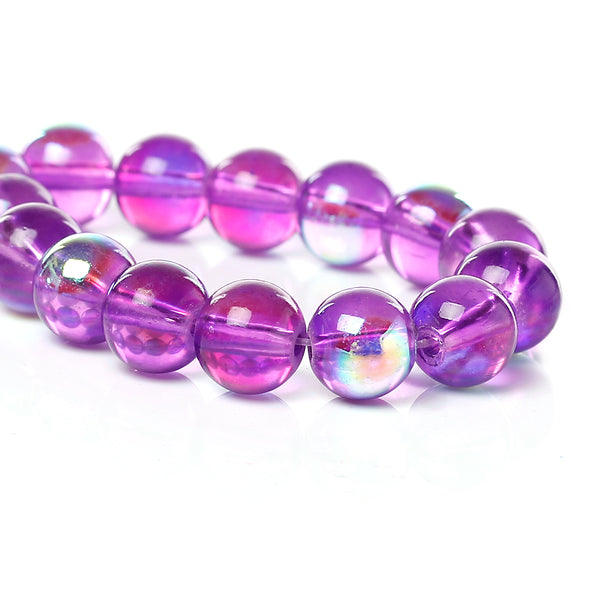 Sexy Sparkles 2 Strand Round Glass Loose Beads AB Colors 8mm approx. 104pcs/strand (Purple AB)