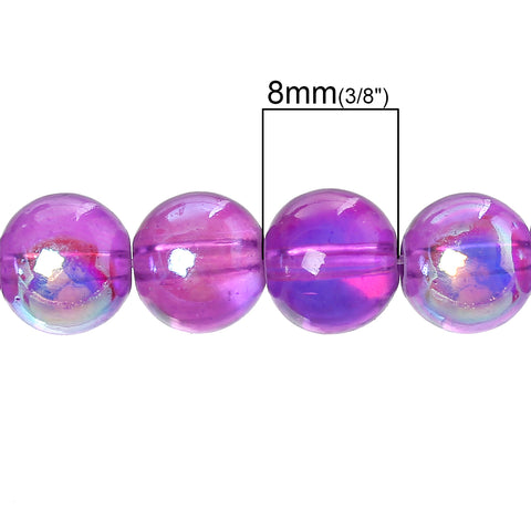 Sexy Sparkles 2 Strand Round Glass Loose Beads AB Colors 8mm approx. 104pcs/strand (Purple AB)
