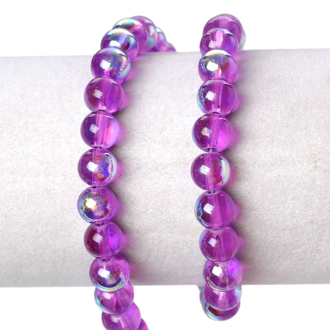 Sexy Sparkles 2 Strand Round Glass Loose Beads AB Colors 8mm approx. 104pcs/strand (Purple AB)