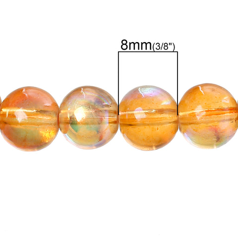 Sexy Sparkles 2 Strand Round Glass Loose Beads AB Colors 8mm approx. 104pcs/strand (Orange AB)