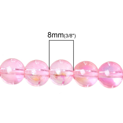 Sexy Sparkles 2 Strand Round Glass Loose Beads AB Colors 8mm approx. 104pcs/strand (Pink AB)